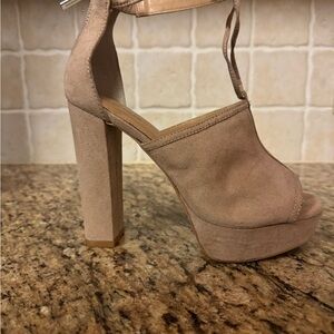 Express Nude Suede Platform Lace Up Heels
